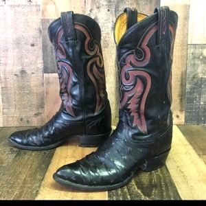 Tony Lama ostrich leather cowboy boots.